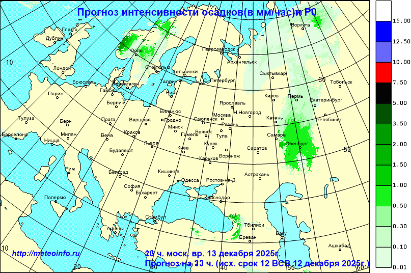 Прогноз на 36 часов по региональной модели Гидрометцентра России Прогноз интенсивности осадков и давления на уровне моря